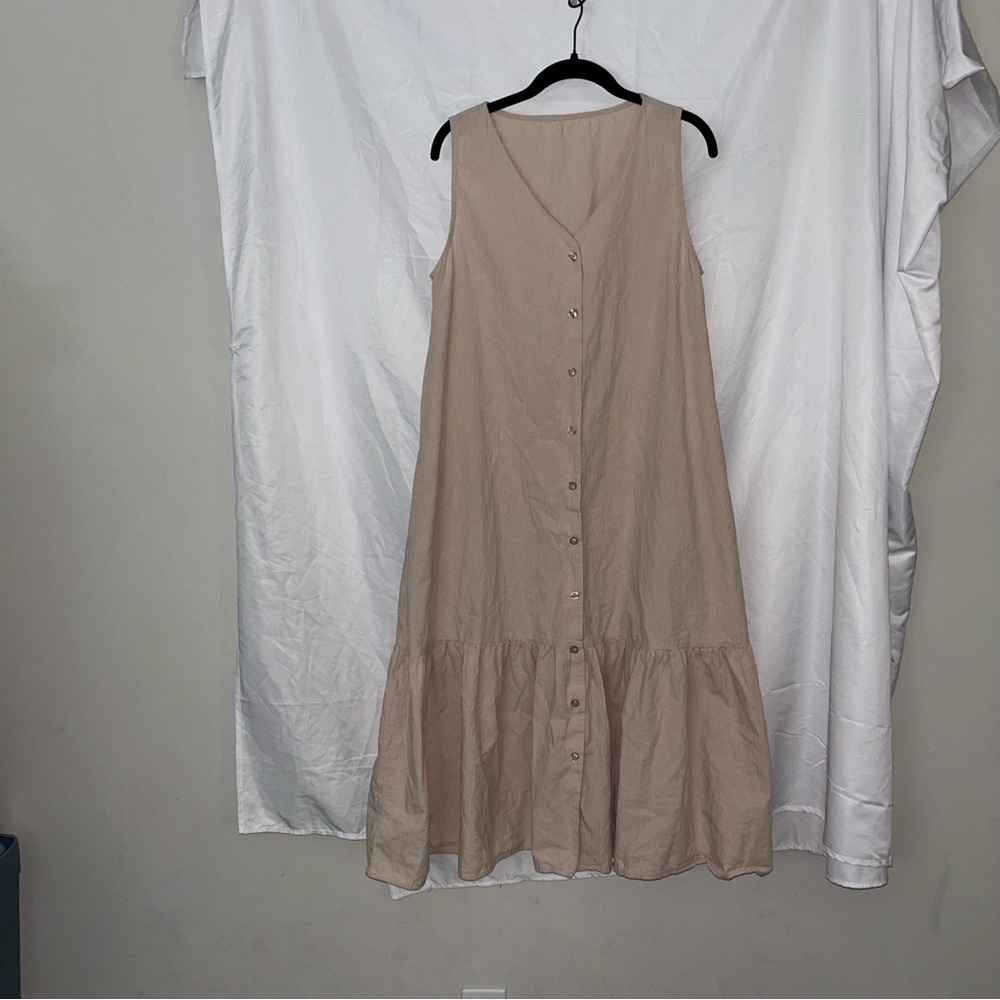 Dress Sleeveless Flounced Button Front Maxi Tiered Dress Tank Top